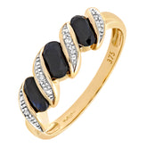 1ct Bezel Set Oval Sapphire  and Diamond Pave 3 Stone Ring in UK Hallmarked 9ct Yellow Gold